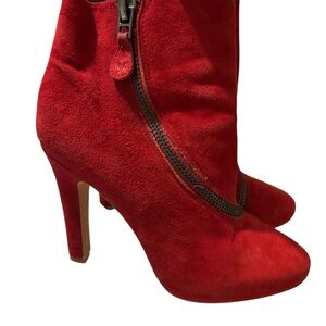 Diane Von Furstenberg Red Suede Ankle Heeled Boots Womens 8M Stiletto Curved Zip